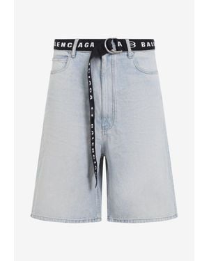 Balenciaga Belted Denim Shorts - Gray