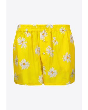 Moschino All-Over Daisy Print Silk Twill Shorts - Yellow