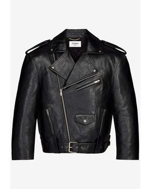 Saint Laurent Pebbled Leather Biker Jacket - Black