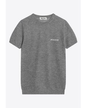 Miu Miu Logo Lettering Cashmere Knit Top - Grey