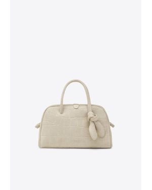 Jacquemus Small Turismo Croc-Embossed Suede Handbag - Natural