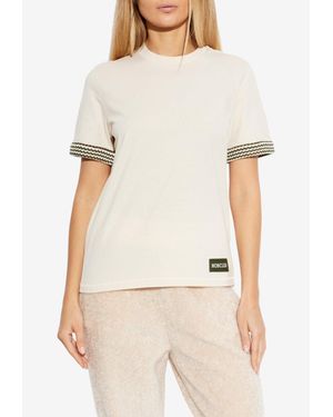 Moncler Logo Embroidered Crewneck T-Shirt - Natural