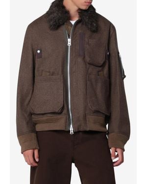 Sacai Faux-Fur Collar Melton Wool Field Jacket - Brown