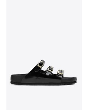 Birkenstock Florida D-Buckle Shiny Leather Sandals - Black