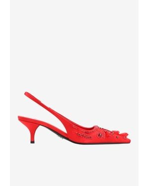Prada 55 Beaded Slingback Pumps - Red