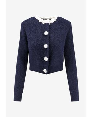Self-Portrait Flower Pearl Cardigan - Blue