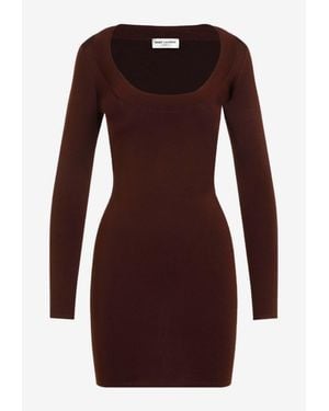 Saint Laurent Long-Sleeved Mini Sheath Dress - Purple