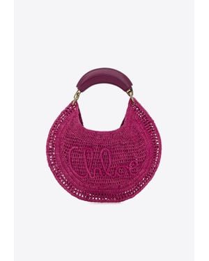 Chloé Summer Banana Woven-Raffia Hobo Bag - Pink