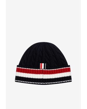 Thom Browne Cable Knit Striped Beanie - Red