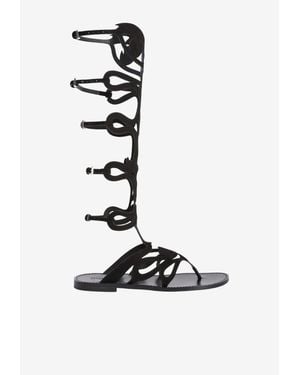 PUCCI Knee-High Gladiator Flat Sandals - White