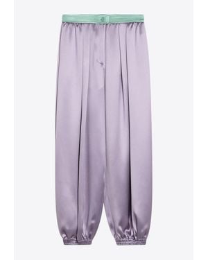 Valentino Wide Pleated Silk Pants - Purple