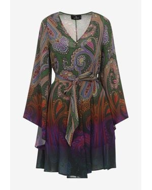 Etro Paisley Print V-Neck Mini Dress - Multicolour