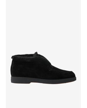 Santoni Fortune Shearling-Trimmed Suede Boots - Black