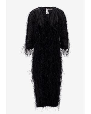 Lanvin Feather-Embellished Midi Dress - Black