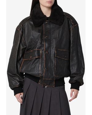 DUNST A-2 Brushed Lambskin Jacket With Detachable Shearling Collar - Black