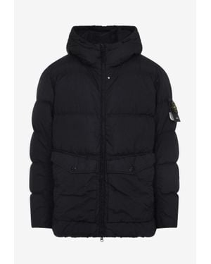 Stone Island Logo-Patch Down Jacket - Blue
