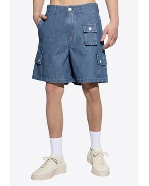 Givenchy Signature Logo Denim Cargo Shorts - Blue