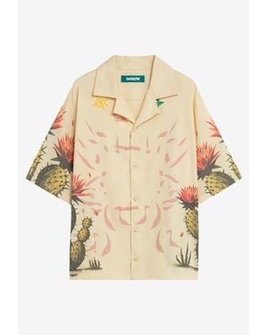 Barrow Cactus Print Poplin Shirt - Natural