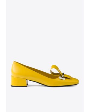 Prada 35 Brushed Leather Architectural Pumps - Yellow