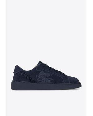 Etro Pegaso Embossed Suede Low-Top Sneakers - Blue