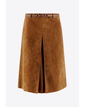 Gucci Iconic Horsebit Suede Skirt - Brown