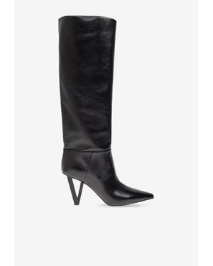 Versace V2025 85 Calf Leather High-Knee Boots - Black