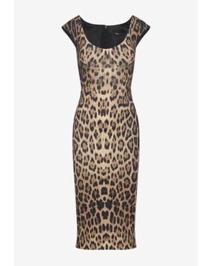 Roberto Cavalli Leopard Print Bustier Midi Dress - Brown