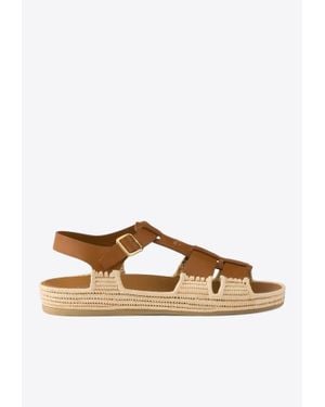 Prada Leather And Jute Sandals - Brown