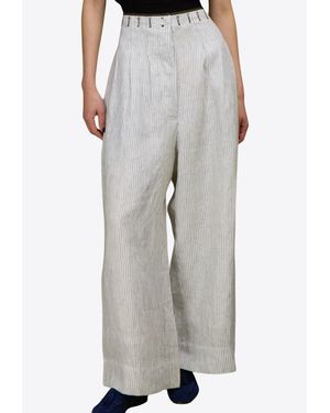 LOVE Binetti Noto Striped Linen Pants - Gray