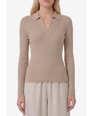 Max Mara Gergo Rib Knit Polo Sweater - Natural