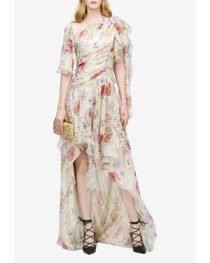 McQueen Meadow Asymmetric Floral Gown - Natural