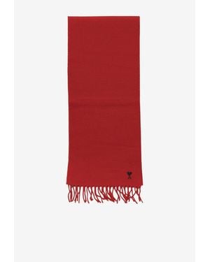 Ami Paris Ami De Coeur Fringed Scarf - Red