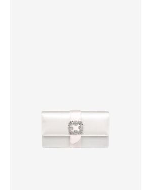 Manolo Blahnik Capri Satin Clutch With Clc Crystal Buckle - White