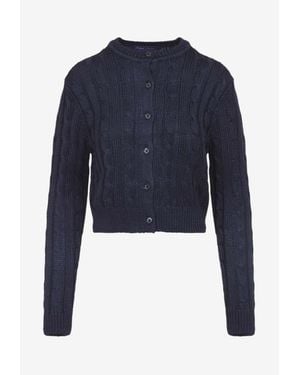 Ralph Lauren Crewneck Cropped Silk Cardigan - Blue