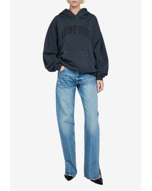 Anine Bing Harvey Logo Print Washed Hoodie - Blue