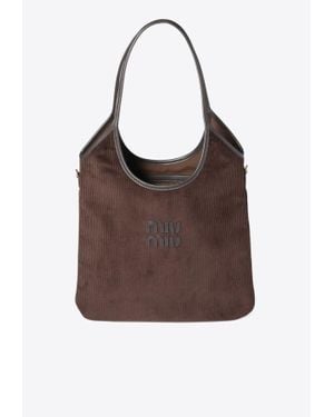 Miu Miu Ivy Corduroy Suede Shoulder Bag - Brown