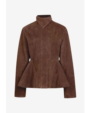 Alaïa Peplum Suede Jacket - Brown