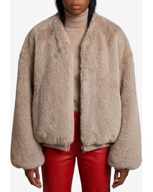 Frankie Shop Senna Faux Fur Collarless Jacket - Brown
