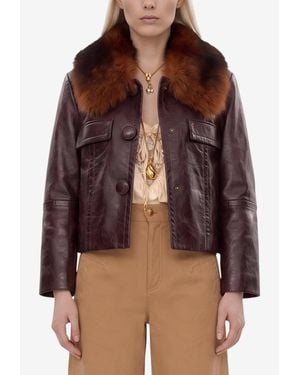 Chloé Short Leather Jacket - Brown