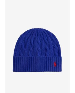 Ralph Lauren Cable Knit Wool Beanie Hat - Blue