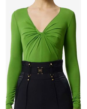 Elisabetta Franchi Draped Long-Sleeved Bodysuit - Green