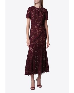 Self-Portrait Belted Lace Midi Dress - Red