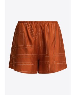 TOTEME Monogram Silk Mini Shorts - Brown