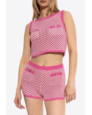 Versace Crochet Boxy Knit Cropped Top - Pink