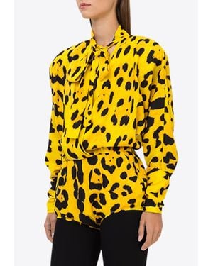 Dolce & Gabbana Leopard Print Silk Bodysuit - Yellow