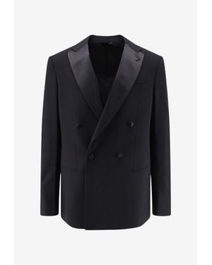 Giorgio Armani Soho Double-Breasted Tuxedo Blazer - Blue