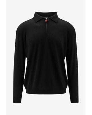 Kiton Half-Zip Long-Sleeved Polo T-Shirt - Black