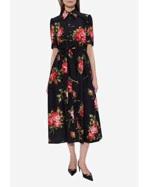 Dolce & Gabbana Floral-Patterned Midi Shirt Dress - White