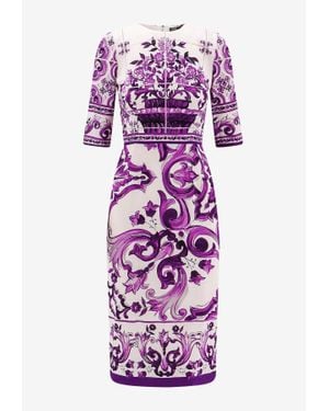 Dolce & Gabbana Majolica Print Charmeuse Midi Dress - Purple