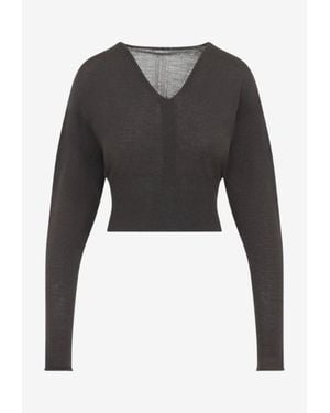 Rick Owens V-Neck Knit Cropped Sweater - Black
